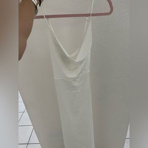 Lulus Long white dress with high slit, size Small. Never worn.